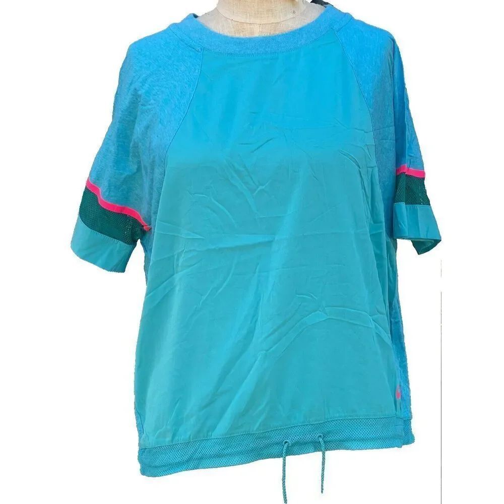 Nike Banded T Shirt Retro Net Stripe Blue and Pink 80s 90s 100% cotton Sz L